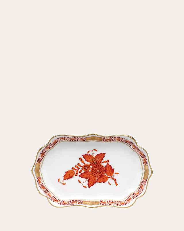 Chinese Bouquet Mini Scalloped Tray - Rust